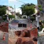 Buraco interdita rua na região Noroeste de BH, e moradores reclamam da obra: ‘O barulho não é brincadeira’