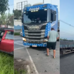 Batida com carreta lança carro contra árvore e trava trânsito em Contagem; veja vídeo