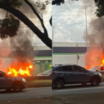 Carro pega fogo e complica trânsito na Avenida do Contorno, em Belo Horizonte